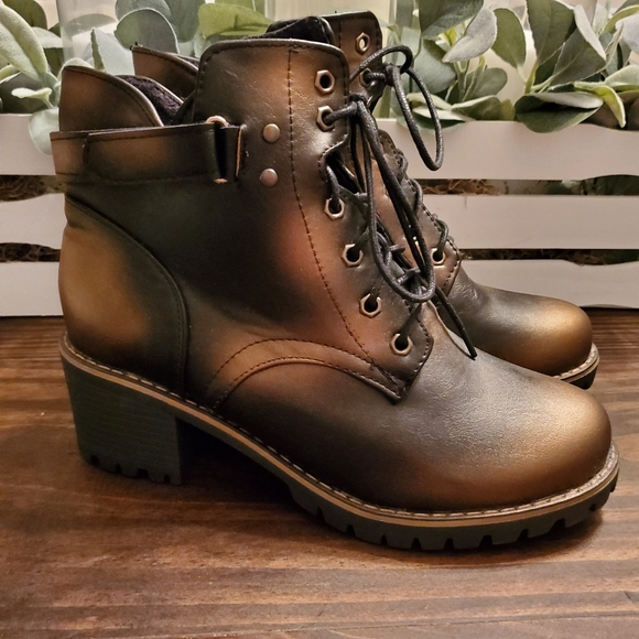 Shoes Metallic Copper Black Faux Leather Combat Boots Poshmark